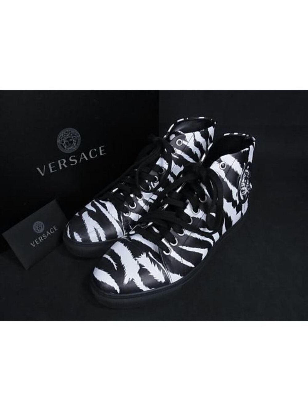 Versace Medusa Leather Zebra High-Top Sneakers Shoes 38